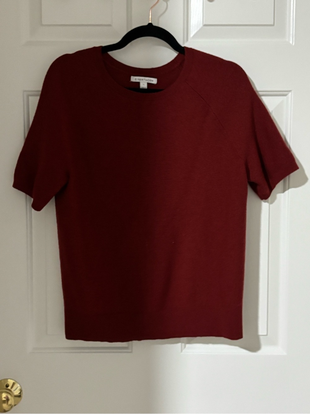 41 Hawthorn Short-Sleeve Crewneck Sweater in Deep Burgundy